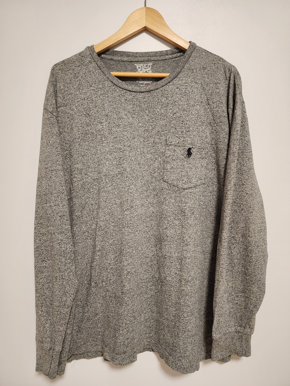 Polo Ralph Lauren Grey Heather Long Sleeve Pocket Tee Unisex Oversized L Preppy